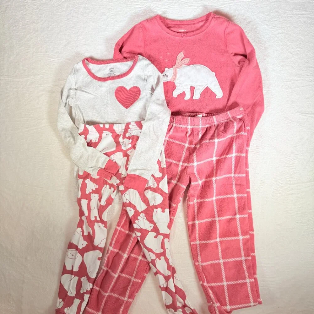 Carter's Girls' 4-Piece Polar Bear Pajama Set 6/6A for Fall & Winter One Fleece - Picture 1 of 13